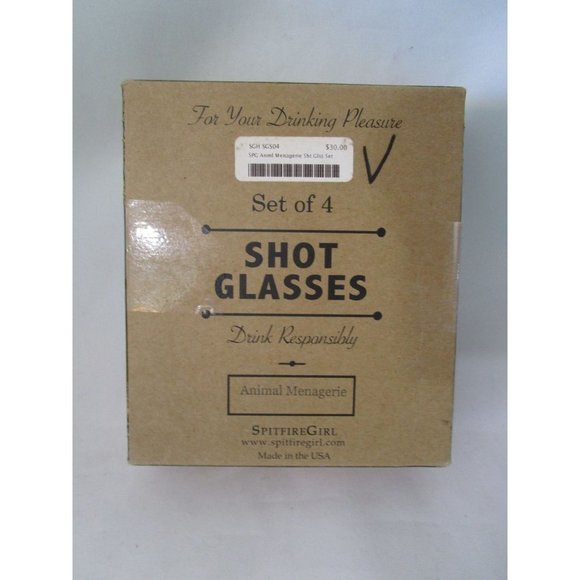 SpitfireGirl Animal Menagerie Shot Glass Set Four New Cat Fox Bear Lion - Picture 11 of 12